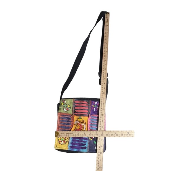 Bohemian Patchwork Shoulder Bag Multi Color Om Symbol Adjustable Strap - Picture 4 of 6